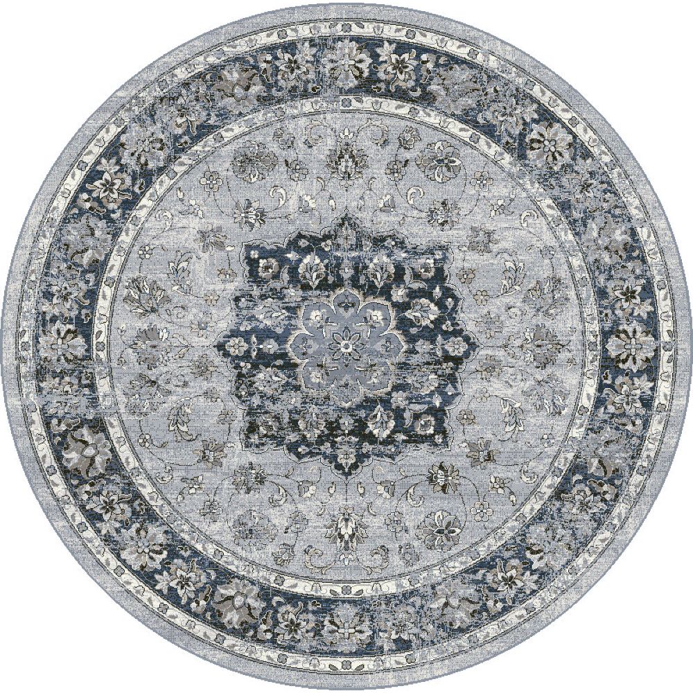 Dynamic Rugs 57559-9686 Ancient Garden 7.1 Ft. X 7.1 Ft. Round Rug in Silver/Blue